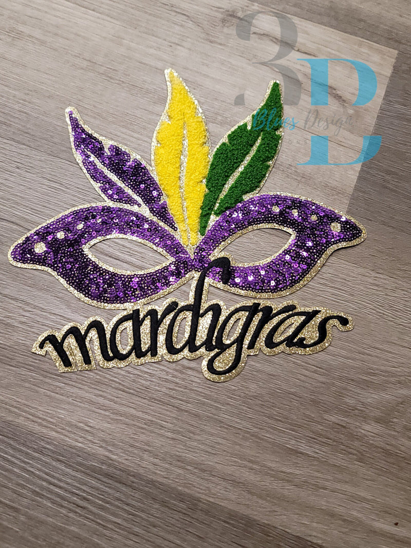 Hazel Blues® | Mardi Gras Mask Glitter Iron-on Patch