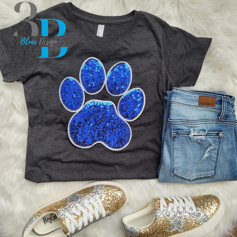 Hazel Blues® |  Sequin BLUE Paw w/Silver Iron-on Patch