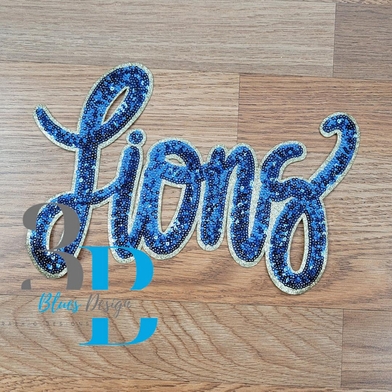 Hazel Blues® |  Lions Sequin Patch, Navy & GOLD Glitter Iron-on Patch