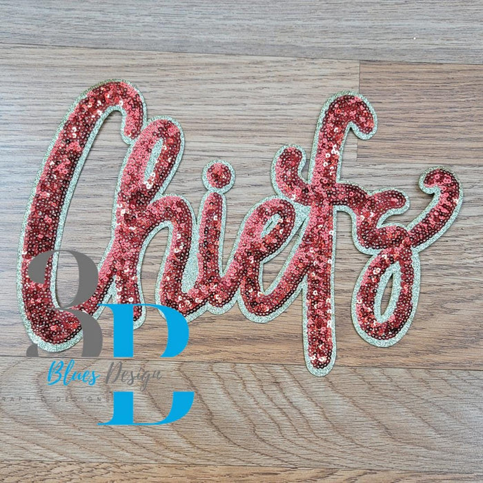 Hazel Blues® |  Chiefs Sequin Red & Gold Iron-on Patch