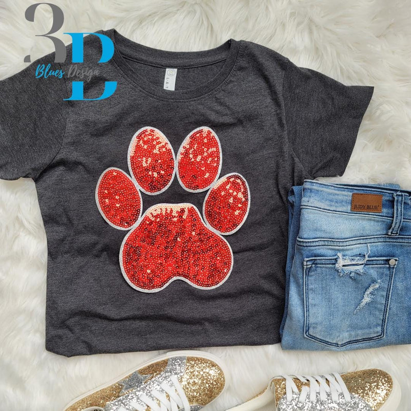 3Blues Designs |  3Blues Designs | Sequin Large RED Paw Iron-on Patch