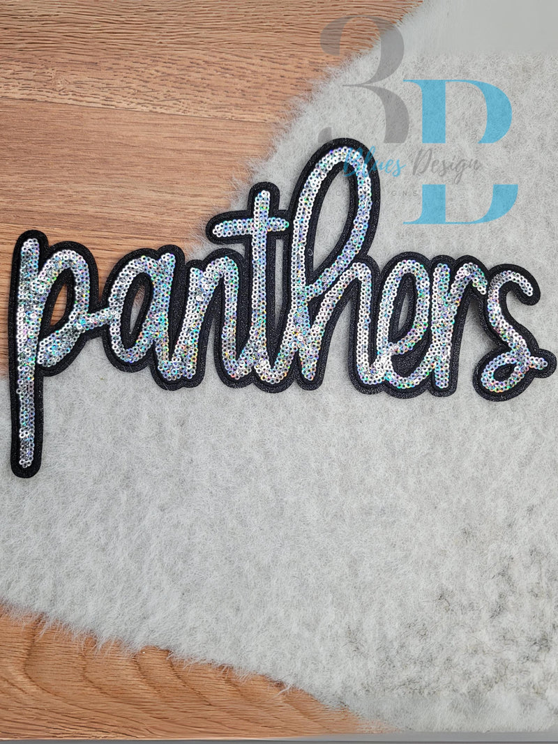 Hazel Blues® |  Panthers Script Sequin Iron-on Patch