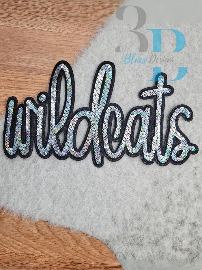 Hazel Blues® |  Wildcats Script Sequin Black & Silver Iron-on Patch