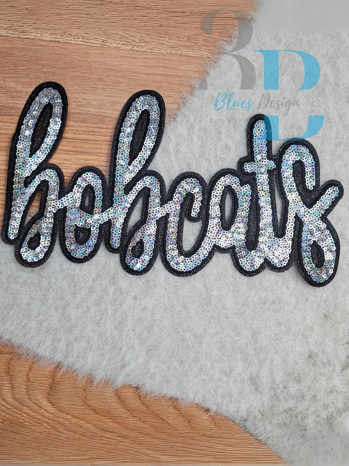 3Blues Designs | Bobcats Script Black & Silver Sequin Iron-on Patch