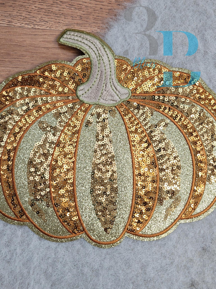 Hazel Blues® |  XL Pumpkin Sequin & Glitter Iron-on Patch