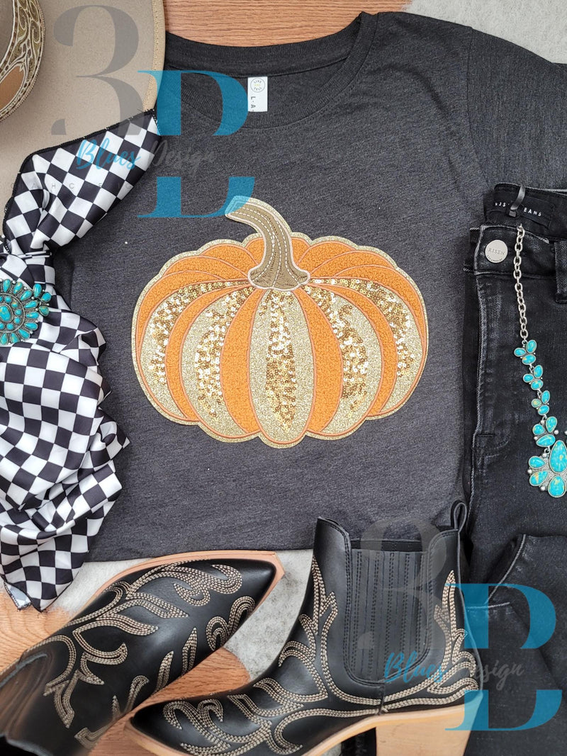 Hazel Blues® |  XL Pumpkin Chenille & Glitter Iron-on Patch