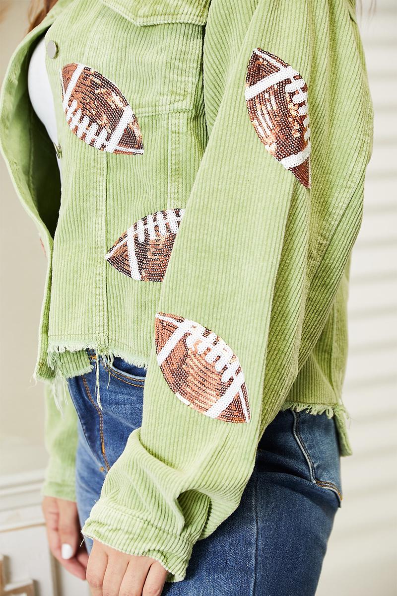 Hazel Blues® |  Football Sequin Embroidery Corduroy Jacket | 8 COLORS