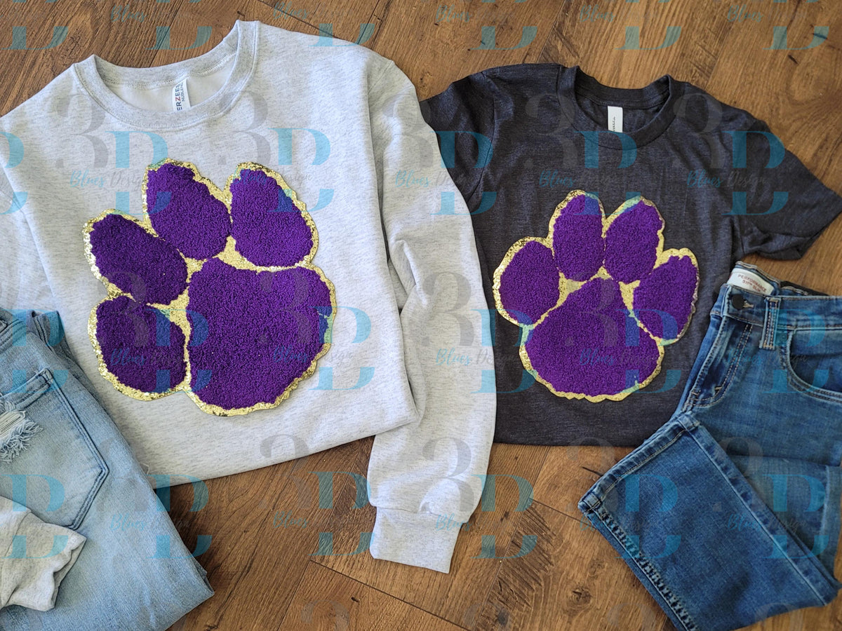 3Blues Designs |  3Blues Designs | Chenille Adult or Youth Purple Paw Iron-on Patch