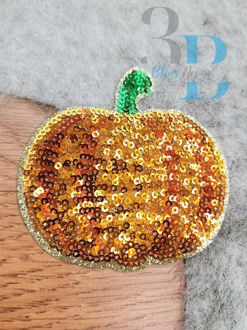 Hazel Blues® |  3" Pumpkin Sequin Iron-on Patch