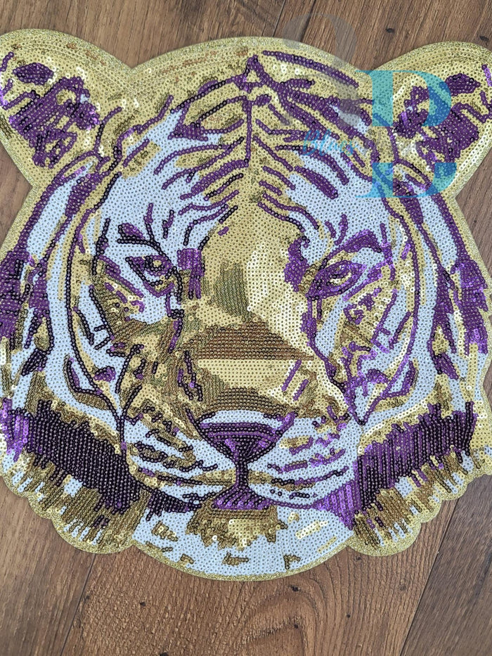 Hazel Blues® | XXLarge Tiger Face Sequin Iron-on Patch