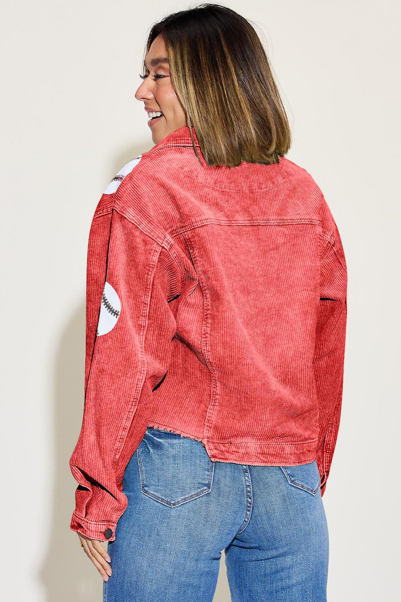 Hazel Blues® |  Baseball Sequin Embroidery Corduroy Jacket