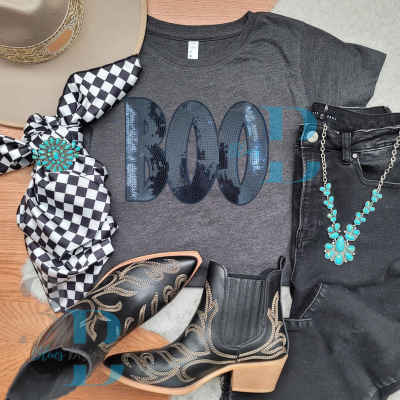 Hazel Blues® |  BOO Sequin Patch Sweatshirt OR Tee - up to 5XL