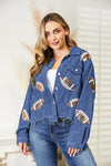 Hazel Blues® |  Football Sequin Embroidery Corduroy Jacket | 8 COLORS