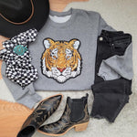 Hazel Blues® |  XL Sequin Tiger Face Mascot Patch Sweatshirts - up to 5XL