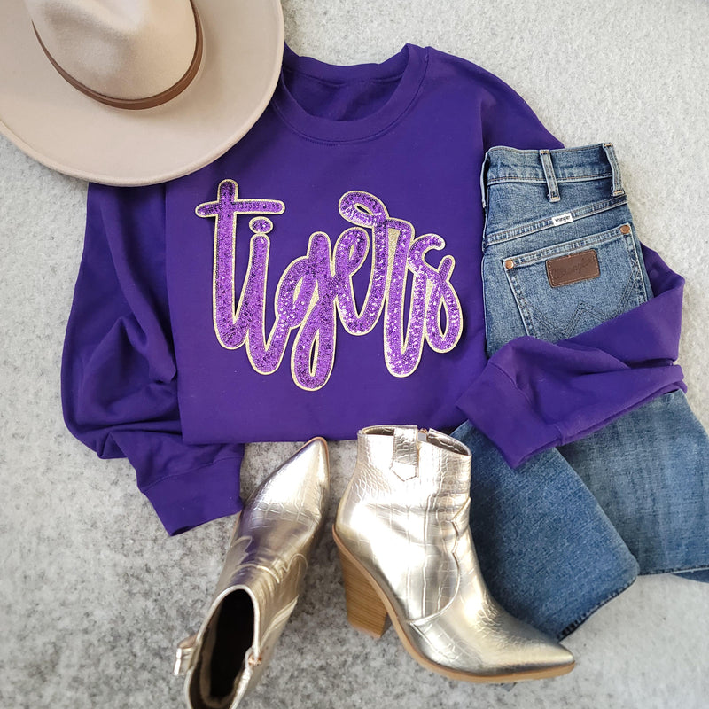 Hazel Blues® |  Sequin Tigers Mascot Patch Sweatshirts - up to 5XL