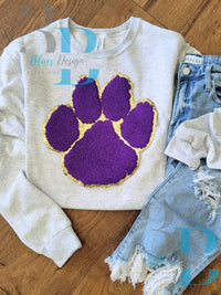 3Blues Designs |  3Blues Designs | Chenille Adult or Youth Purple Paw Iron-on Patch