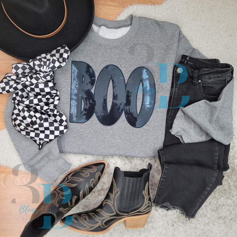 Hazel Blues® |  BOO Sequin Patch Sweatshirt OR Tee - up to 5XL