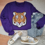 Hazel Blues® |  XL Sequin Tiger Face Mascot Patch Sweatshirts - up to 5XL