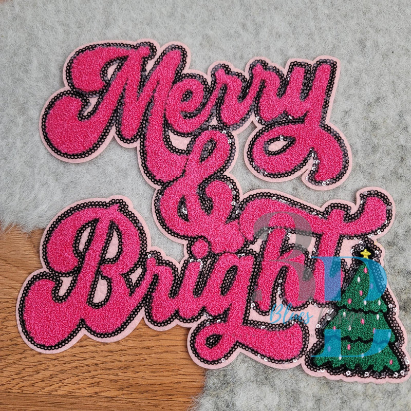 Hazel Blues® |  Merry and Bright: Black Sequins Script Iron-on Patch