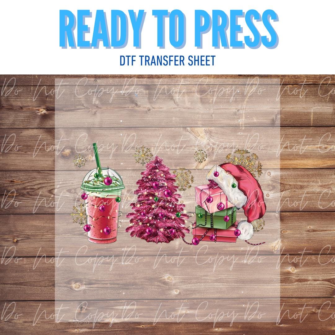 3Blues Designs |  Pink Christmas Iced Coffee | DTF Transfer Sheet Iron On