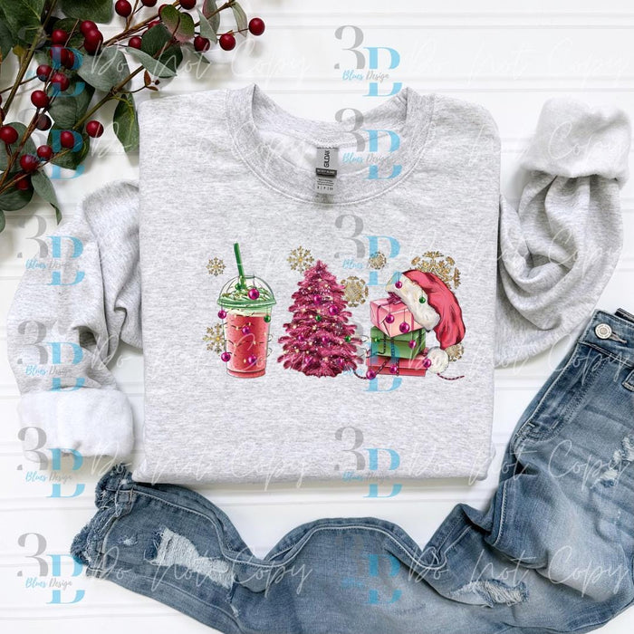 3Blues Designs |  Pink Christmas Iced Coffee | DTF Transfer Sheet Iron On