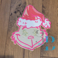 Hazel Blues® |  Grinchhhyy Pink Christmas Sequin Chenille Iron-on Patch