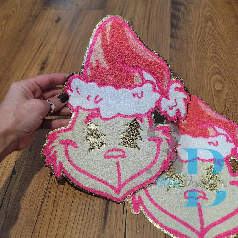 Hazel Blues® |  Grinchhhyy Pink Christmas Sequin Chenille Iron-on Patch