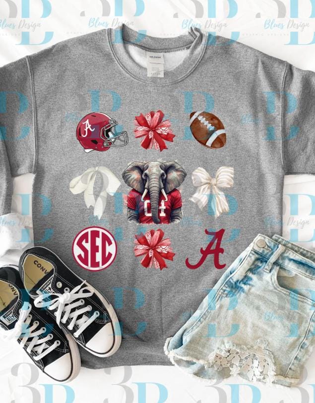 3Blues Designs |   Alabama Mascot University Collage |  DTF Transfer Sheet Iron On