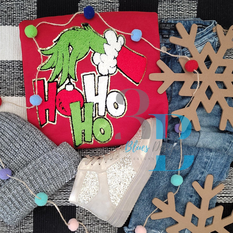 Hazel Blues® |  GRINCHY Ho Ho Ho Chenille Iron-on Patch