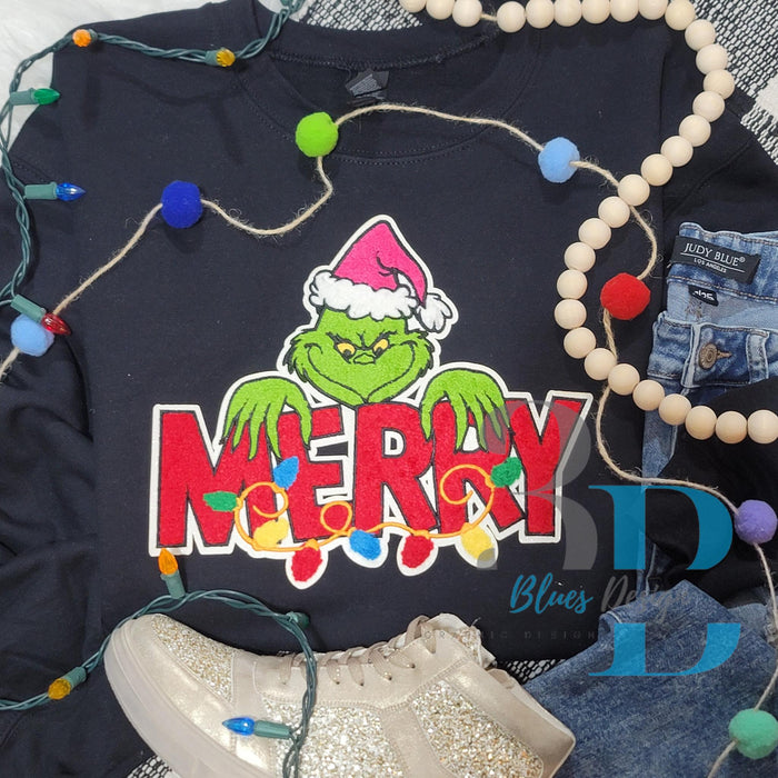 Hazel Blues® |  Merry Grinch-y with Lights Chenille Iron-on Patch