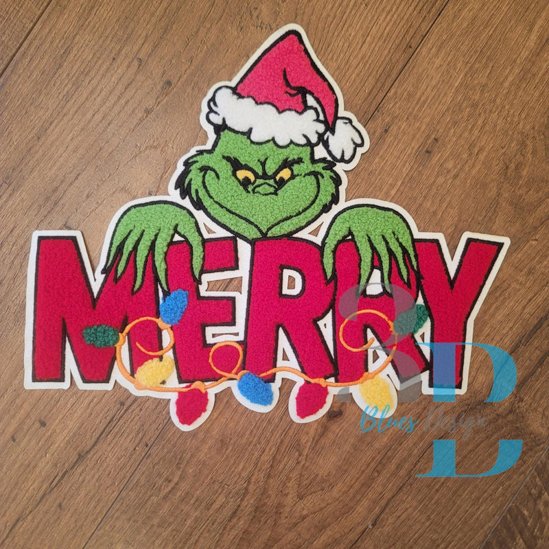 Hazel Blues® |  Merry Grinch-y with Lights Chenille Iron-on Patch