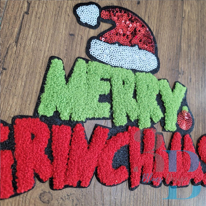 Hazel Blues® |  Merry Grinchmas Christmas Sequin & Chenille Iron-on Patch