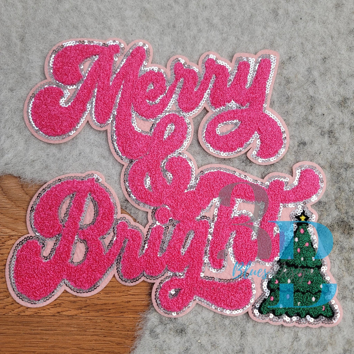 Hazel Blues® |  Merry and Bright: Silver Sequins Script Iron-on Patch