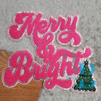 Hazel Blues® |  Merry and Bright: Silver Sequins Script Iron-on Patch