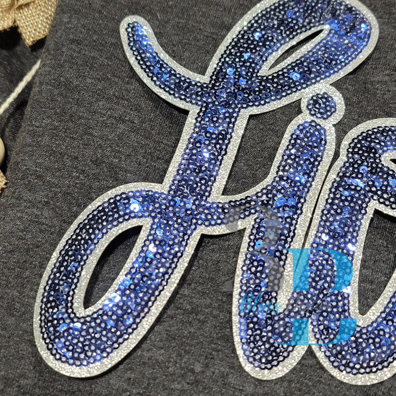 Hazel Blues® |  Lions Sequin Patch, Navy & SILVER Glitter Iron-on Patch