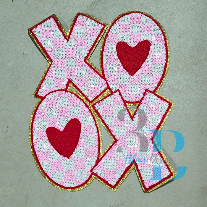 Hazel Blues® | XLARGE XOXO Sequin Checkered & Hearts Iron-on Patch