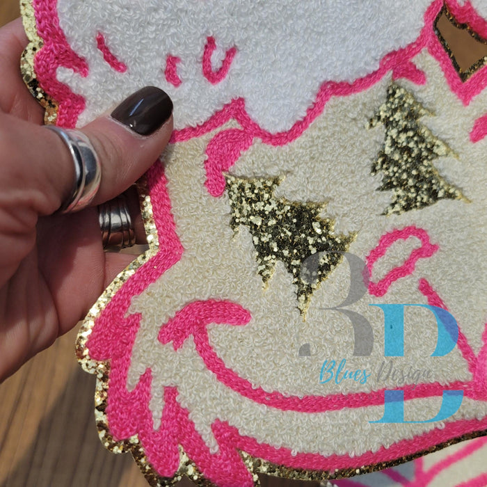 Hazel Blues® |  Grinchhhyy Pink Christmas Sequin Chenille Iron-on Patch