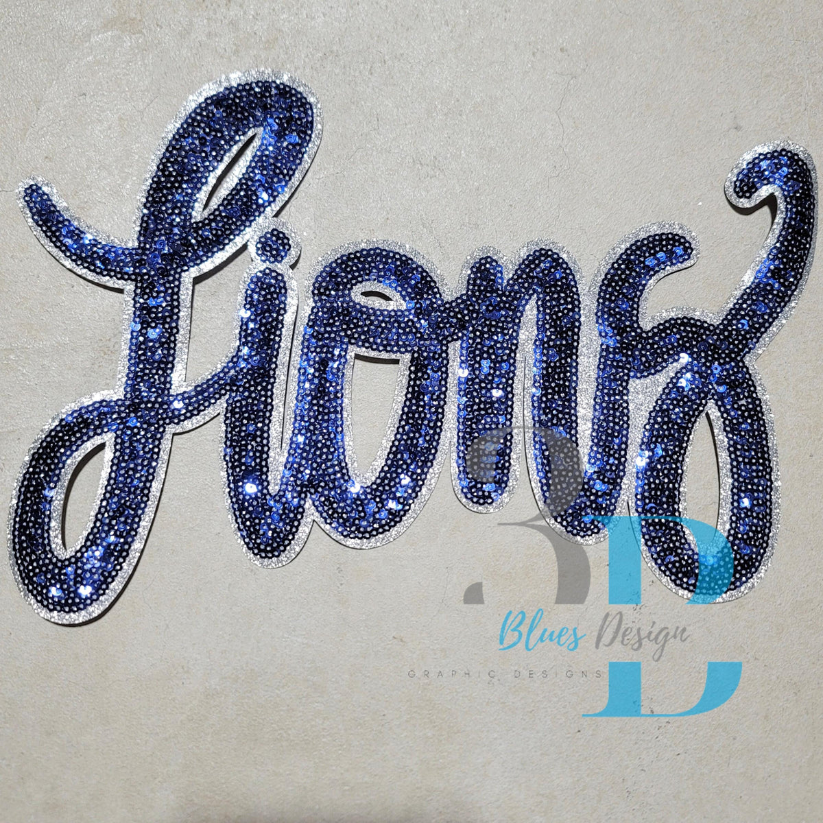 Hazel Blues® |  Lions Sequin Patch, Navy & SILVER Glitter Iron-on Patch