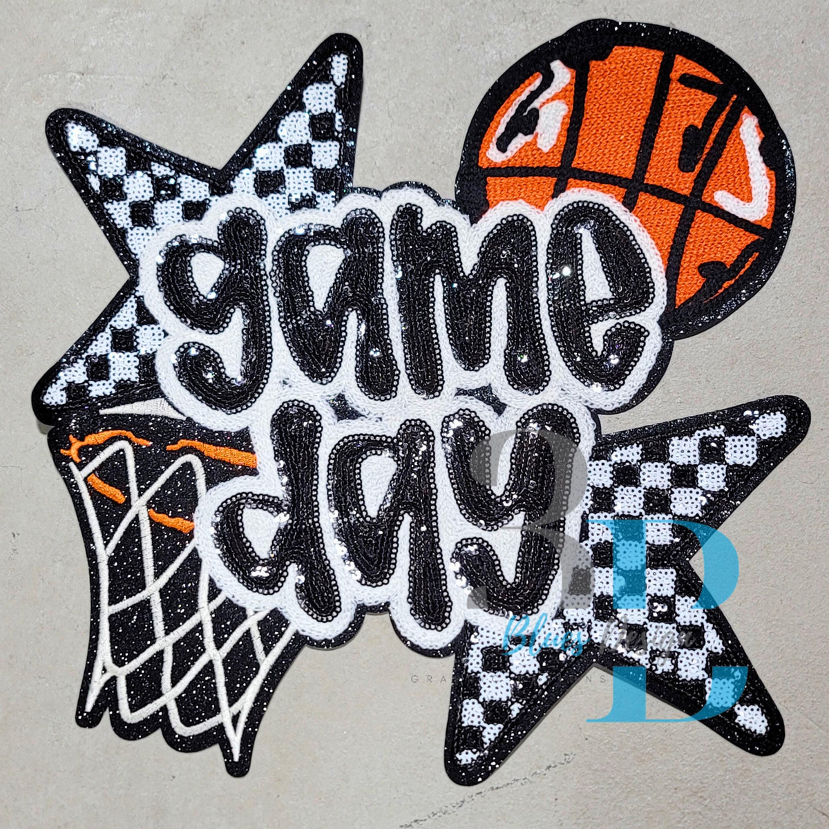 3Blues Designs |   XXL Basketball Game Day Checkered Iron-on Patch