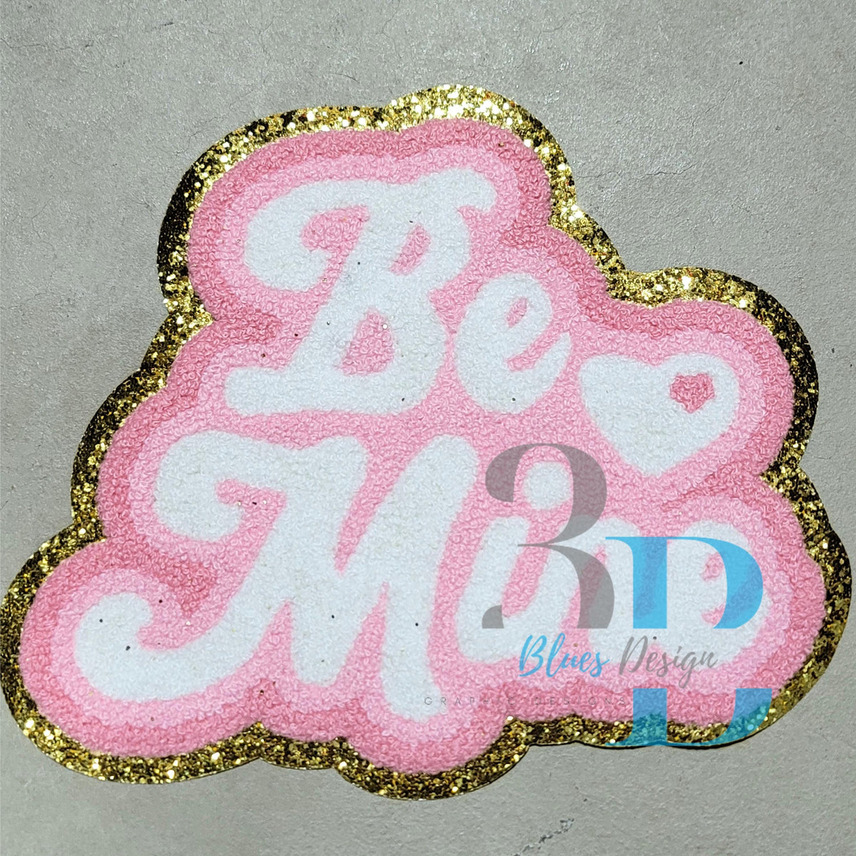 3Blues Designs |  3Blues Designs | Retro Be Mine LIGHT PINK Chenille Iron-on Patch