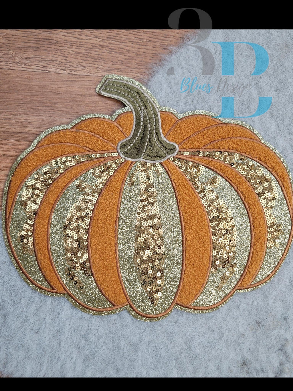 XL Pumpkin Chenille & Glitter Iron-on Patch