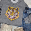Tiger | Purple and Gold | Yellow Backing | Tiger Face Sequin Iron-on Patch