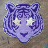 Purple Tiger with Gold Glitter Star Eyes | Mascot | Tiger | Chenille Iron-on Patch