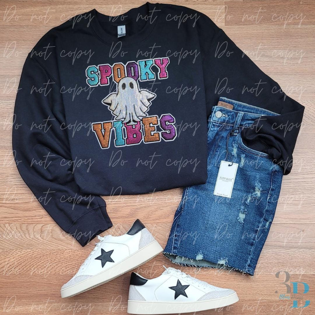 XL Spooky Vibes Ghost Sequin Iron-on Patch