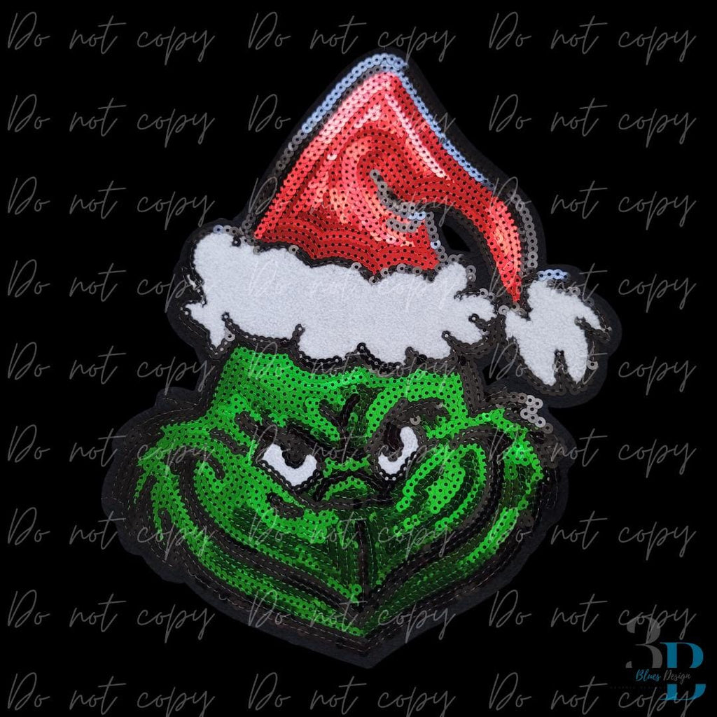Sequin Grinchhhyy Christmas Green Sequin | Iron-on Patch