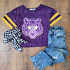 Purple Tiger with Gold Glitter Star Eyes | Mascot | Tiger | Chenille Iron-on Patch
