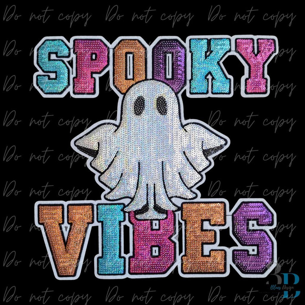 XL Spooky Vibes Ghost Sequin Iron-on Patch