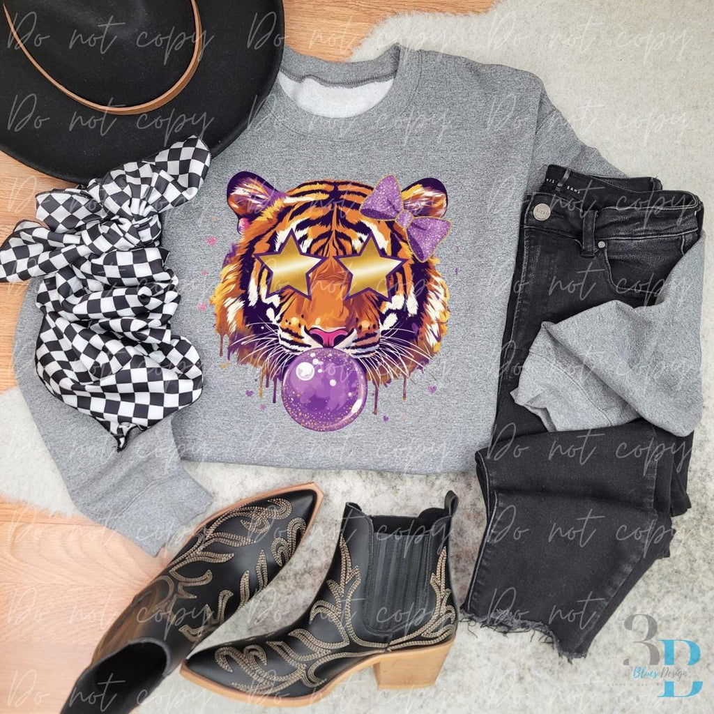 Girl Tiger with Stars | Purple and Gold | Louisiana Digital File