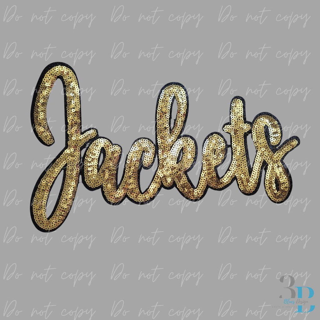Jackets Script Gold with Black Trim Sequin Iron-on Patch