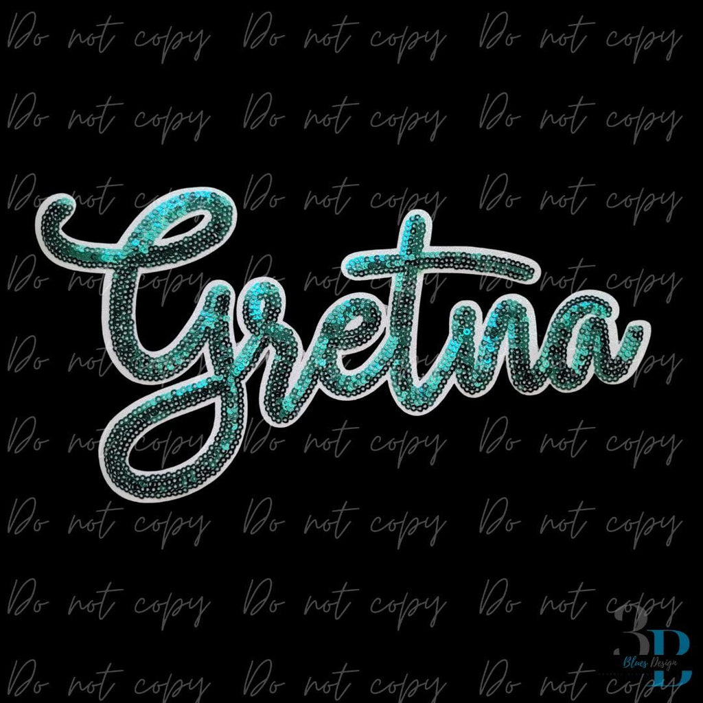 Gretna Script | Hunter Green Sequins | White Glitter Trim | Iron-on Patch